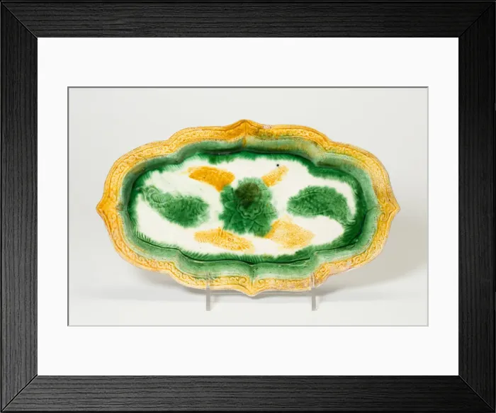 Framed Print : Elongated Foliate Dish with Fish and Central Floret, Liao or Jin dynasty Framed Print : Elongated Foliate Dish with Fish and Central Floret, Liao or Jin dynasty