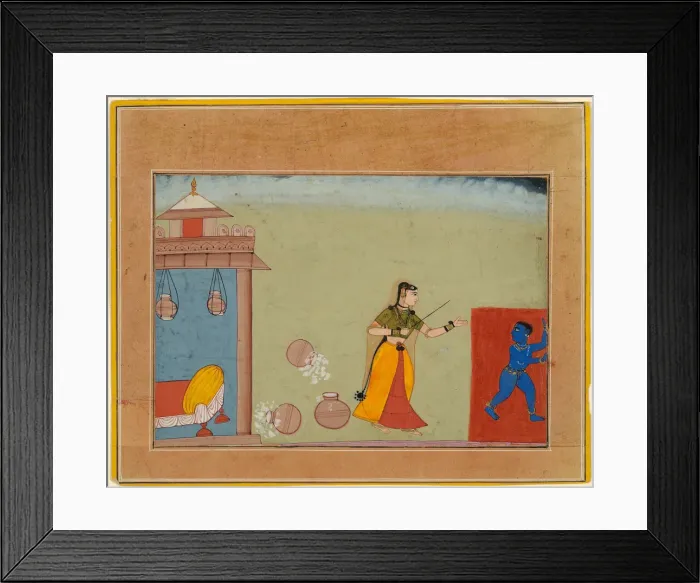 Framed Print : Yashoda Chastises Her Foster Son, the Youthful Krishna, page from a manuscript of Framed Print : Yashoda Chastises Her Foster Son, the Youthful Krishna, page from a manuscript of