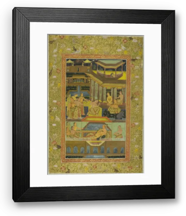 Framed Print : Lovers in a Zenana Garden at Night, 17th / 18th century. Creator: Unknown Framed Print : Lovers in a Zenana Garden at Night, 17th / 18th century. Creator: Unknown