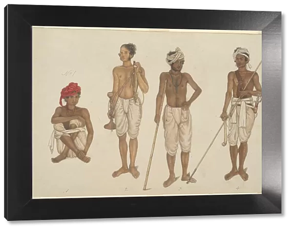 Four Recruits in White Dhotis, page from the Fraser Album, Company School, c. 1815  /  16