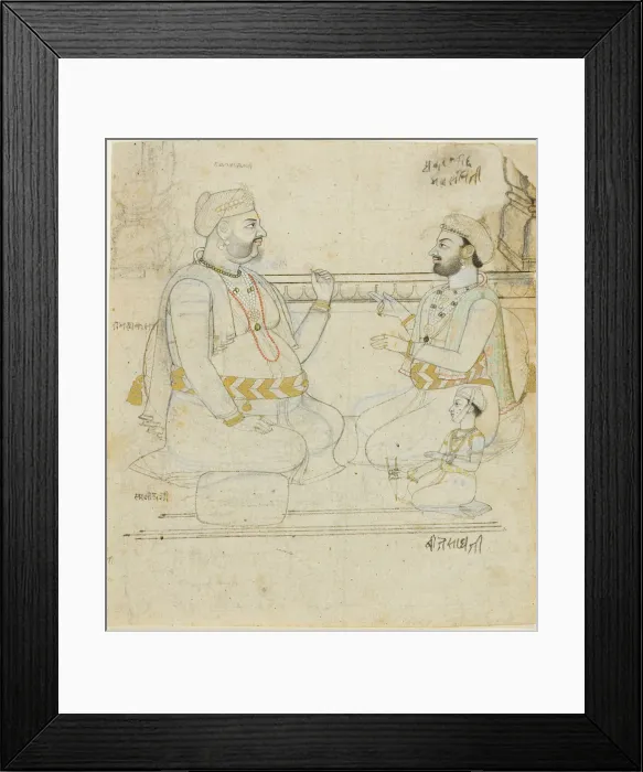 Framed Print : Two Rajput Noblemen with a Child, late 18th century. Creator: Unknown Framed Print : Two Rajput Noblemen with a Child, late 18th century. Creator: Unknown