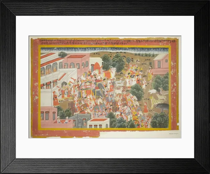 Framed Print : Four Princes in Procession Visit a Sage, page from a copy of the Ramayana, 1820 / 40 Framed Print : Four Princes in Procession Visit a Sage, page from a copy of the Ramayana, 1820 / 40