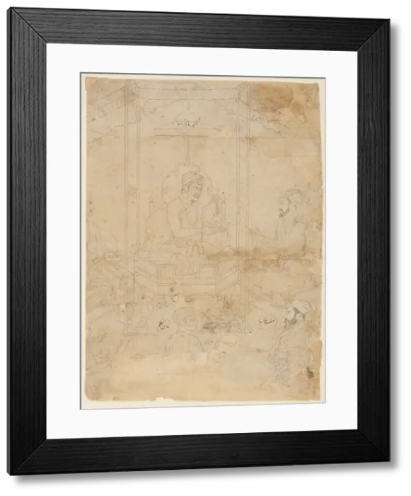 Framed Print : Akbar Offering Timurs Crown to Shah Jahan, Mughal period (1526-1857), ca. 1650-1700 Framed Print : Akbar Offering Timurs Crown to Shah Jahan, Mughal period (1526-1857), ca. 1650-1700