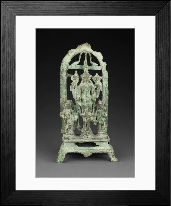 Framed Print : God Vishnu with Lakshmi and Sarasvati, Pala period, 10th / 11th century. Creator: Unknown Framed Print : God Vishnu with Lakshmi and Sarasvati, Pala period, 10th / 11th century. Creator: Unknown