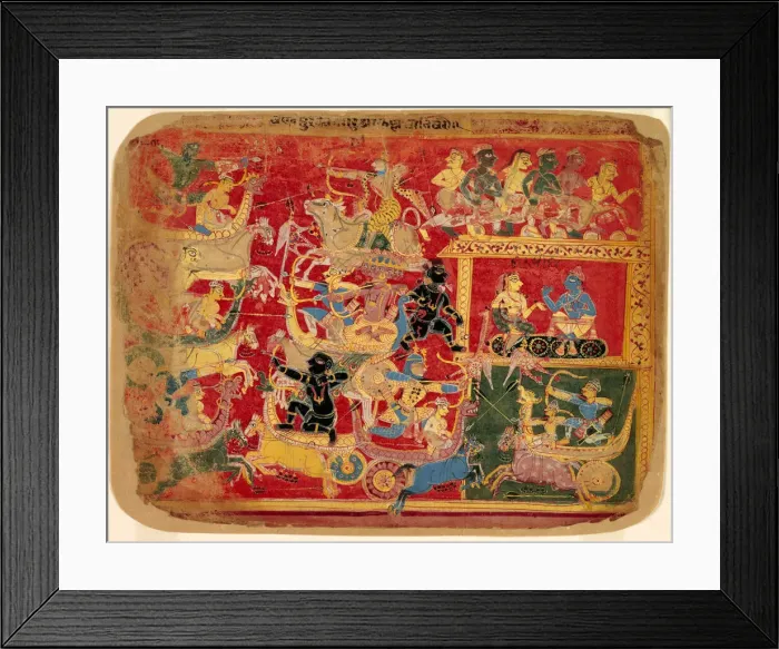 Framed Print : Battle of the Forces of Krishna and Bana, from a copy of the Dispersed Bhagavat Purana Framed Print : Battle of the Forces of Krishna and Bana, from a copy of the Dispersed Bhagavat Purana