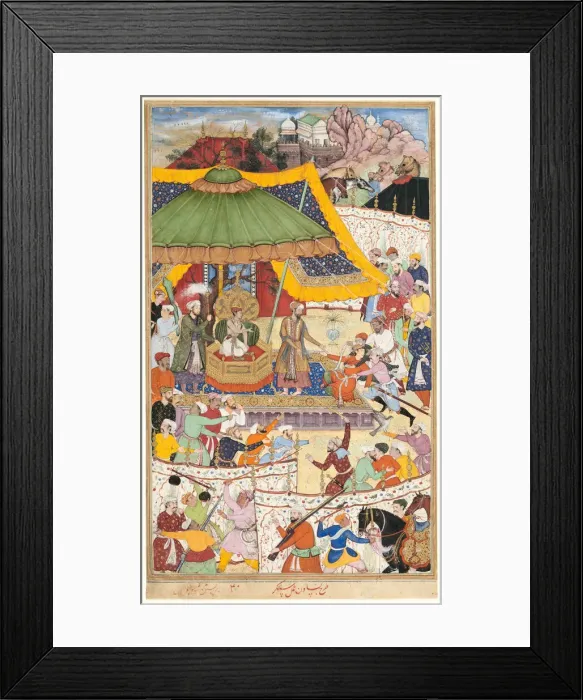 Framed Print : The Young Emperor Akbar Arrests the Insolent Shah Abu l-Maali, page from a Framed Print : The Young Emperor Akbar Arrests the Insolent Shah Abu l-Maali, page from a
