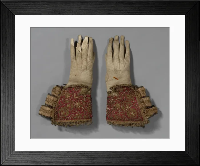 Framed Print : Pair of Mens Gloves, England, 1600 / 50. Creator: Unknown Framed Print : Pair of Mens Gloves, England, 1600 / 50. Creator: Unknown
