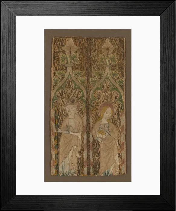Framed Print : Fragment from an Orphrey Band Showing St. Barbara and St. James, England, 1350 / 1400 Framed Print : Fragment from an Orphrey Band Showing St. Barbara and St. James, England, 1350 / 1400