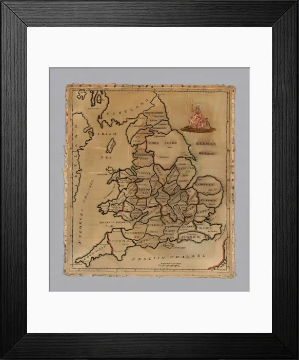 Framed Print : Sampler (Map), England, c. 1800. Creator: Unknown Framed Print : Sampler (Map), England, c. 1800. Creator: Unknown