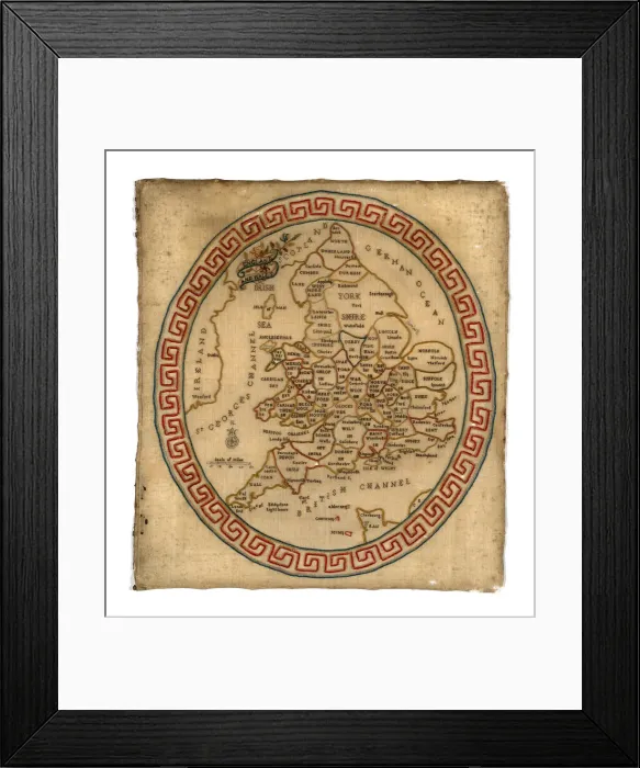 Framed Print : Map Sampler, England, c. 1800. Creator: Unknown Framed Print : Map Sampler, England, c. 1800. Creator: Unknown