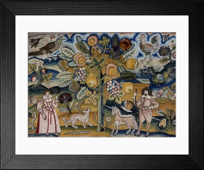 Framed Print : Picture Depicting Adam and Eve (Needlework), England, 17th century. Creator: Unknown Framed Print : Picture Depicting Adam and Eve (Needlework), England, 17th century. Creator: Unknown