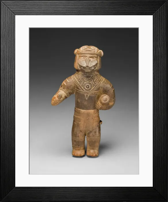 Framed Print : Masked Figurine Holding a Drum, Possibly a Ocarina (Whistle), c. A. D. 1300 Framed Print : Masked Figurine Holding a Drum, Possibly a Ocarina (Whistle), c. A. D. 1300