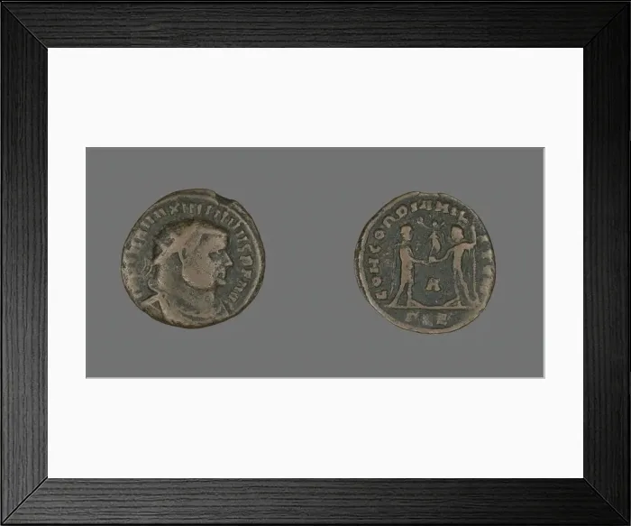 Framed Print : Follis (Coin) Portraying Emperor Maximian, about 296-297. Creator: Unknown Framed Print : Follis (Coin) Portraying Emperor Maximian, about 296-297. Creator: Unknown