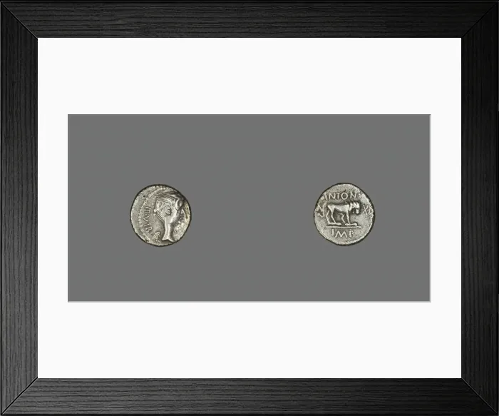 Framed Print : Quinarius (Coin) Depicting the Goddess Victory, about 43-42 BCE. Creator: Unknown Framed Print : Quinarius (Coin) Depicting the Goddess Victory, about 43-42 BCE. Creator: Unknown