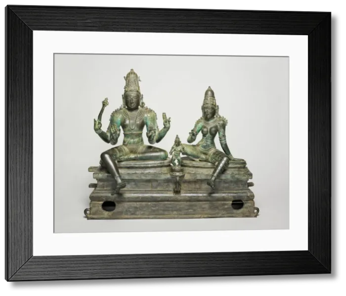 Framed Print : God Shiva and Goddess Uma Seated with their Son, Skanda (Somaskanda), about 1400