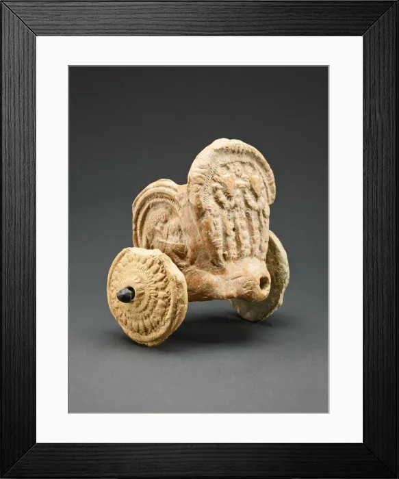 Framed Print : Toy Cart with Lion Charging a Warrior on the Side and Wheels with Lotus Motifs Framed Print : Toy Cart with Lion Charging a Warrior on the Side and Wheels with Lotus Motifs