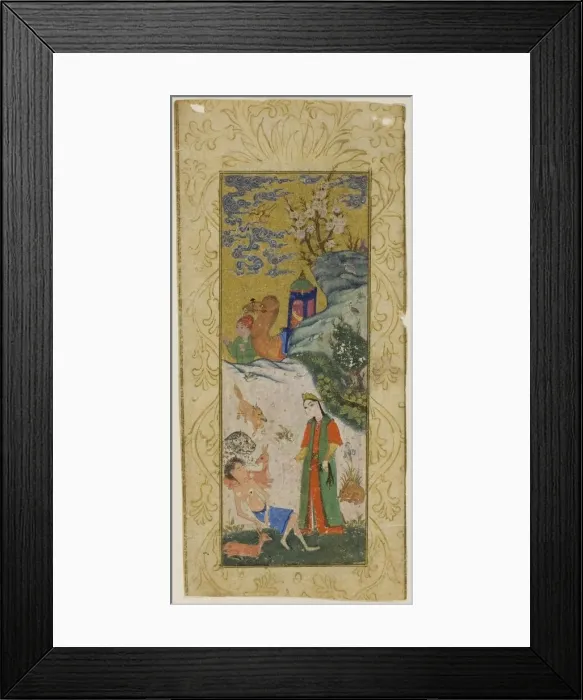 Framed Print : Layla Visiting Majnun in the Desert, page from a copy of the Khamsa Framed Print : Layla Visiting Majnun in the Desert, page from a copy of the Khamsa