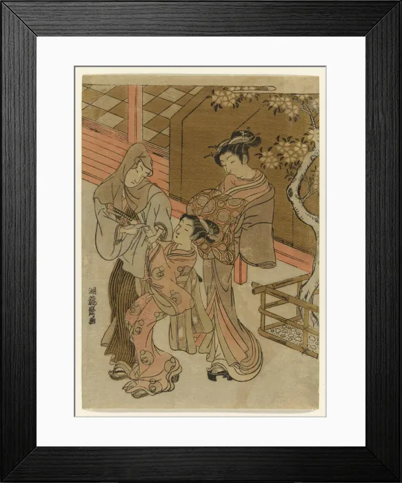 Framed Print : Courtesan Watching her Attendant Detain Hooded Man, c. 1772. Creator: Isoda Koryusai Framed Print : Courtesan Watching her Attendant Detain Hooded Man, c. 1772. Creator: Isoda Koryusai