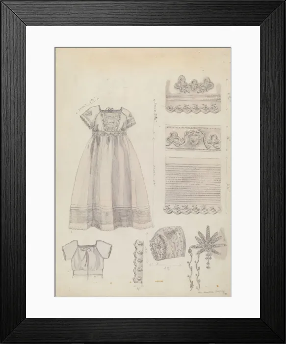 Framed Print : Embroidered Dress & Mull Cap, 1936. Creator: Ella Josephine Sterling Framed Print : Embroidered Dress & Mull Cap, 1936. Creator: Ella Josephine Sterling