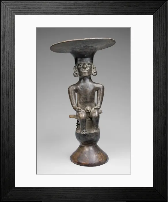 Framed Print : Blackware Vessel with Flaring Rim in the Form of a Seated Figure, A. D. 1000 / 1500. Creator: Unknown