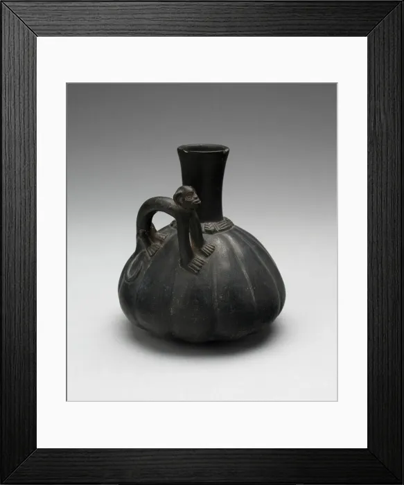 Framed Print : Gourd-Shaped Blackware Jar with Modeled Monkey Handle, A. D. 1000 / 1450. Creator: Unknown Framed Print : Gourd-Shaped Blackware Jar with Modeled Monkey Handle, A. D. 1000 / 1450. Creator: Unknown