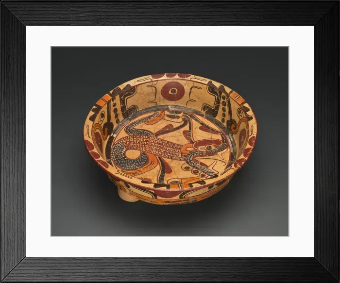 Framed Print : Tripod Polychrome Bowl Depicting a Serpent with Feathers, A. D. 500 / 750. Creator: Unknown Framed Print : Tripod Polychrome Bowl Depicting a Serpent with Feathers, A. D. 500 / 750. Creator: Unknown