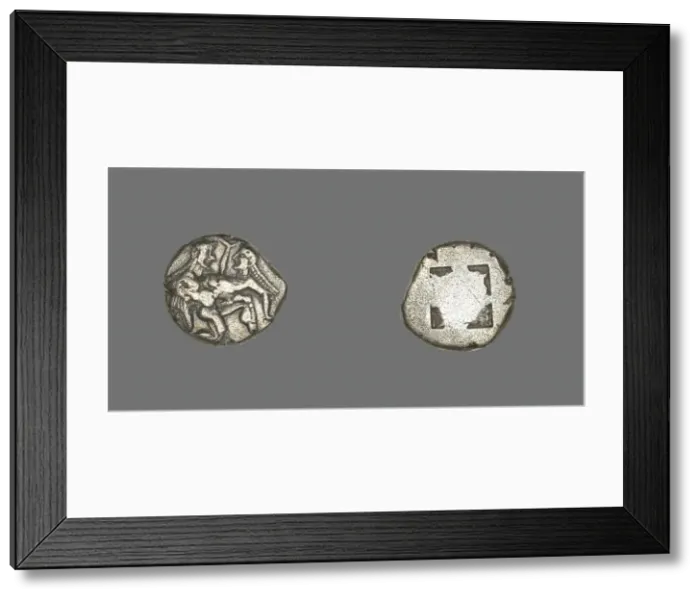Framed Print : Stater (Coin) Depicting a Satyr and Nymph, 500-463 BCE. Creator: Unknown Framed Print : Stater (Coin) Depicting a Satyr and Nymph, 500-463 BCE. Creator: Unknown