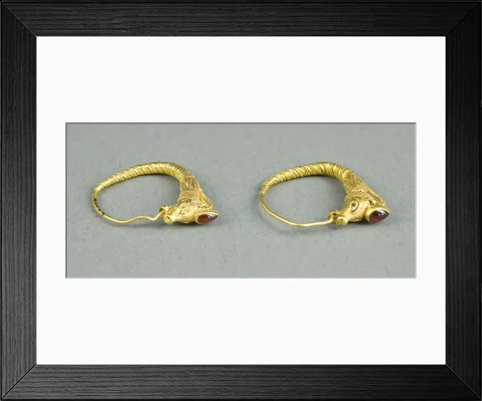 Framed Print : Pair of Earrings with Ibex Head Finials, 3rd century BCE. Creator: Unknown Framed Print : Pair of Earrings with Ibex Head Finials, 3rd century BCE. Creator: Unknown