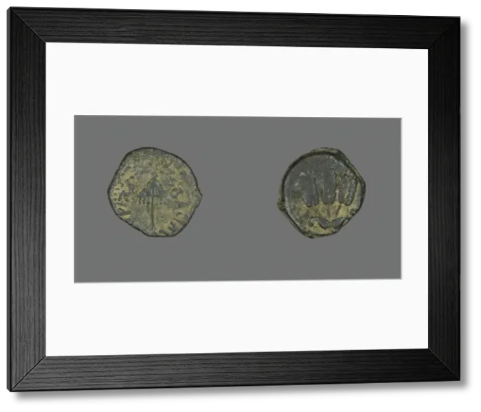 Framed Print : Coin Depicting a Parasol, 40-44, issued by King Agrippa of Judaea. Creator: Unknown Framed Print : Coin Depicting a Parasol, 40-44, issued by King Agrippa of Judaea. Creator: Unknown
