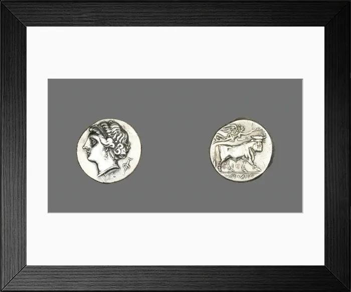 Framed Print : Stater (Coin) Depicting the Siren Parthenope, 280-241 BCE. Creator: Unknown Framed Print : Stater (Coin) Depicting the Siren Parthenope, 280-241 BCE. Creator: Unknown