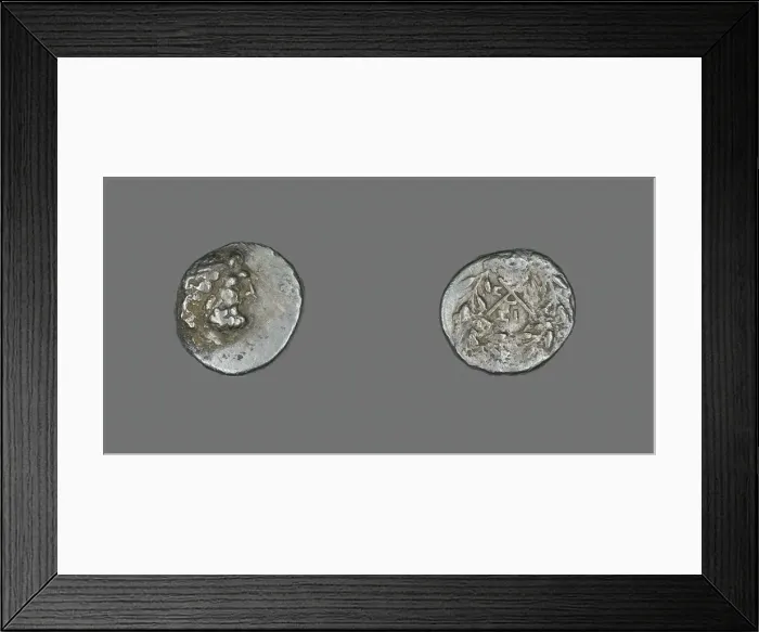 Framed Print : Hemidrachm (Coin) Depicting the God Zeus Amarios, 151-146 BCE. Creator: Unknown Framed Print : Hemidrachm (Coin) Depicting the God Zeus Amarios, 151-146 BCE. Creator: Unknown