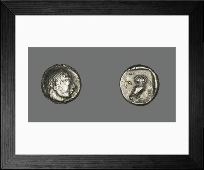 Framed Print : Tetradrachm (Coin) Depicting the Goddess Athena, 530-490 BCE. Creator: Unknown Framed Print : Tetradrachm (Coin) Depicting the Goddess Athena, 530-490 BCE. Creator: Unknown