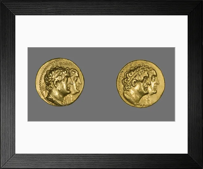 Framed Print : Tetradrachm (Coin) Portraying King Ptolemy II Philadelphos and Queen Arsinoe II Framed Print : Tetradrachm (Coin) Portraying King Ptolemy II Philadelphos and Queen Arsinoe II