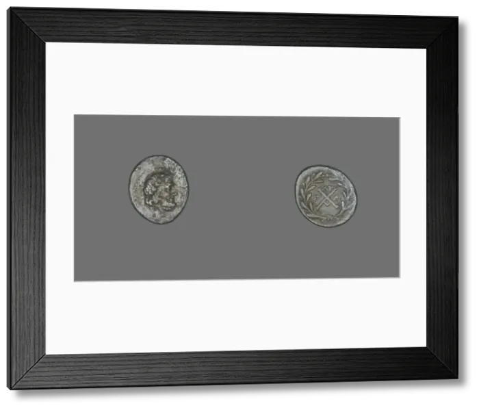 Framed Print : Hemidrachm (Coin) Depicting the God Zeus Amarios, 191-146 BCE. Creator: Unknown Framed Print : Hemidrachm (Coin) Depicting the God Zeus Amarios, 191-146 BCE. Creator: Unknown