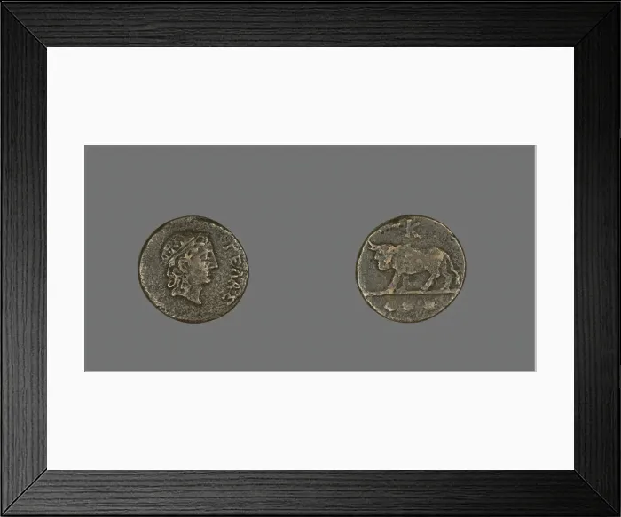 Framed Print : Trias (Coin) Depicting the God Gelas, late 5th century BCE. Creator: Unknown Framed Print : Trias (Coin) Depicting the God Gelas, late 5th century BCE. Creator: Unknown