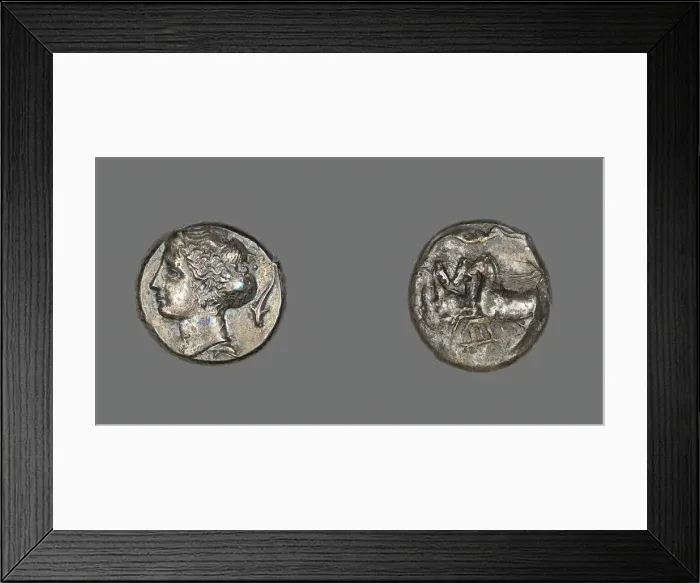 Framed Print : Tetradrachm (Coin) Depicting the Nymph Arethusa, 413-399 BCE. Creator: Unknown Framed Print : Tetradrachm (Coin) Depicting the Nymph Arethusa, 413-399 BCE. Creator: Unknown