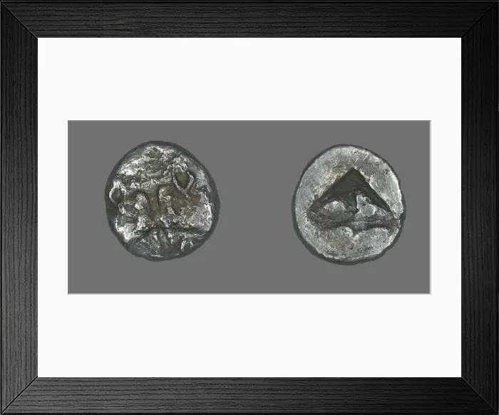 Framed Print : Coin Depicting Two Calves Heads, 550-440 BCE. Creator: Unknown Framed Print : Coin Depicting Two Calves Heads, 550-440 BCE. Creator: Unknown