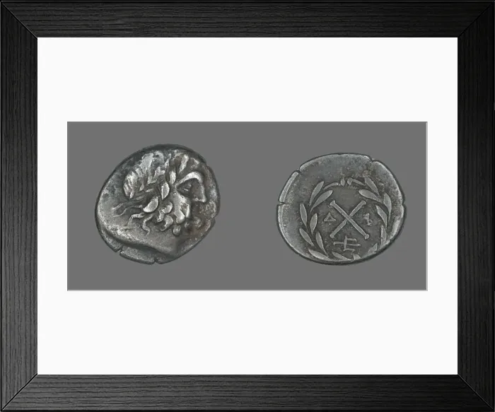 Framed Print : Hemidrachm (Coin) Depicting the God Zeus Amarios, before 222 BCE. Creator: Unknown Framed Print : Hemidrachm (Coin) Depicting the God Zeus Amarios, before 222 BCE. Creator: Unknown