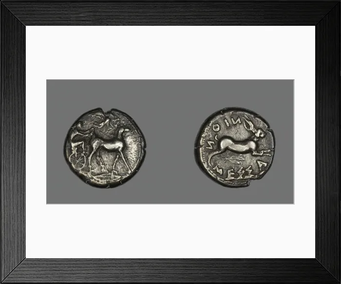 Framed Print : Tetradrachm (Coin) Depicting a Biga of Mules, 476-396 BCE. Creator: Unknown Framed Print : Tetradrachm (Coin) Depicting a Biga of Mules, 476-396 BCE. Creator: Unknown