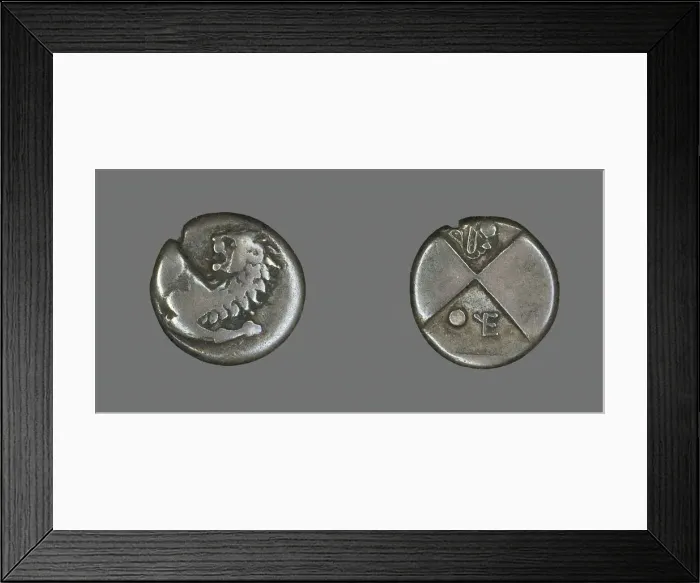Framed Print : Hemidrachm (Coin) Depicting a Lion, late 5th century BCE. Creator: Unknown Framed Print : Hemidrachm (Coin) Depicting a Lion, late 5th century BCE. Creator: Unknown