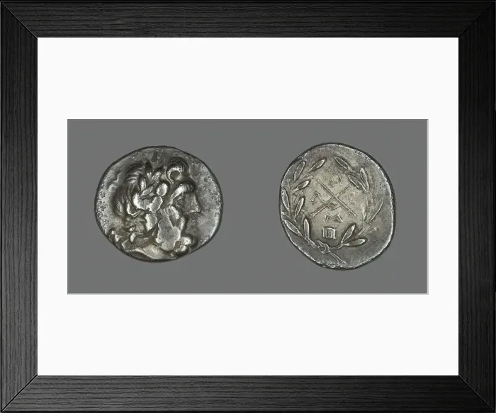 Framed Print : Hemidrachm (Coin) Depicting the God Zeus Amarios, 234-146 BCE. Creator: Unknown Framed Print : Hemidrachm (Coin) Depicting the God Zeus Amarios, 234-146 BCE. Creator: Unknown