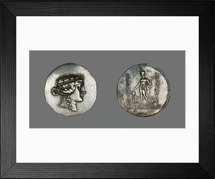 Framed Print : Tetradrachm (Coin) Depicting the God Dionysos, mid-2nd century BCE. Creator: Unknown Framed Print : Tetradrachm (Coin) Depicting the God Dionysos, mid-2nd century BCE. Creator: Unknown