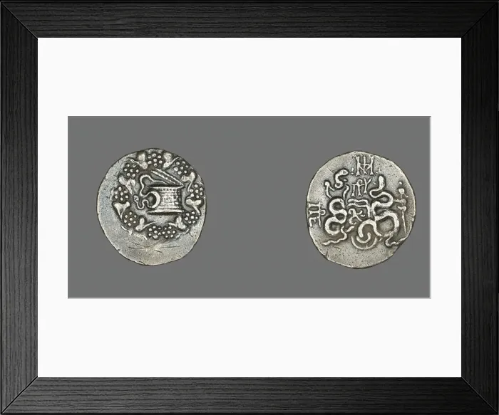 Framed Print : Tetradrachm (Coin) Depicting a Cista with Snake, 133-67 BCE. Creator: Unknown Framed Print : Tetradrachm (Coin) Depicting a Cista with Snake, 133-67 BCE. Creator: Unknown