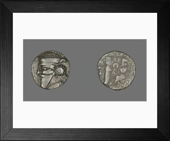 Framed Print : Tetradrachm (Coin) Portraying Bust of King Volagases IV, 192-193. Creator: Unknown Framed Print : Tetradrachm (Coin) Portraying Bust of King Volagases IV, 192-193. Creator: Unknown