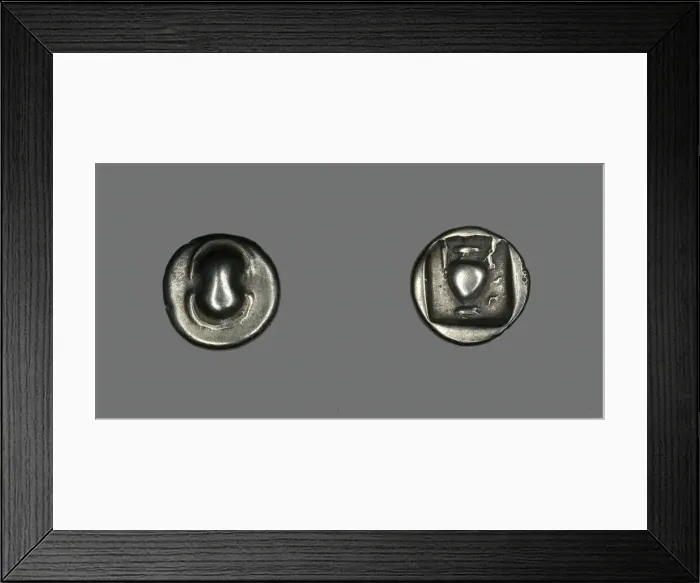 Framed Print : Hemidrachm (?) (Coin) Depicting a Shield, early 4th century BCE. Creator: Unknown Framed Print : Hemidrachm (?) (Coin) Depicting a Shield, early 4th century BCE. Creator: Unknown