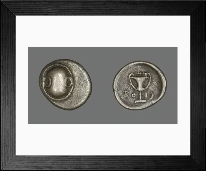Framed Print : Hemidrachm (Coin) Depicting a Boeotian Shield, about 338-315 BCE. Creator: Unknown Framed Print : Hemidrachm (Coin) Depicting a Boeotian Shield, about 338-315 BCE. Creator: Unknown