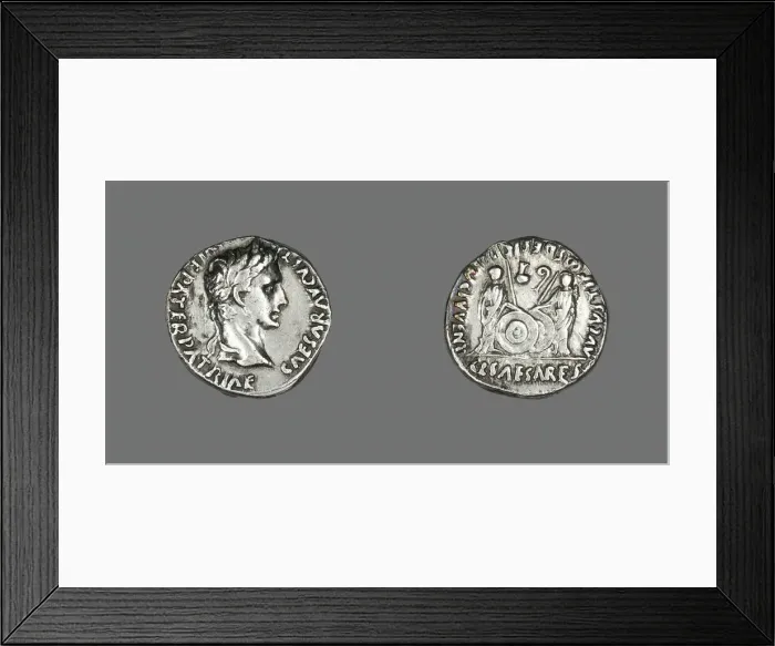 Framed Print : Denarius (Coin) Portraying Emperor Augustus, 2 BCE-4 CE. Creator: Unknown