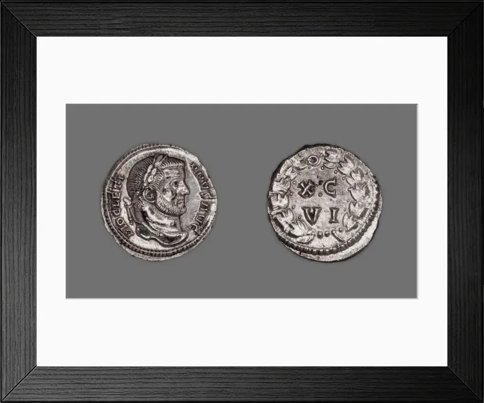 Framed Print : Argenteus (Coin) Portraying Emperor Diocletian, 300, issued by Diocletian or Maximianus Framed Print : Argenteus (Coin) Portraying Emperor Diocletian, 300, issued by Diocletian or Maximianus