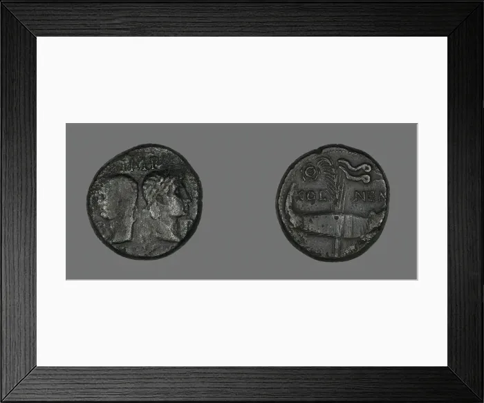 Framed Print : As (Coin) Portraying Augustus and Agrippa, 20 BCE-14 CE. Creator: Unknown Framed Print : As (Coin) Portraying Augustus and Agrippa, 20 BCE-14 CE. Creator: Unknown