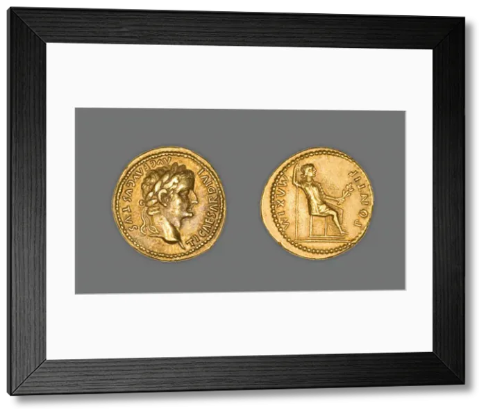 Framed Print : Aureus (Coin) Portraying Emperor Tiberius, 15-37 CE, issued by Tiberius